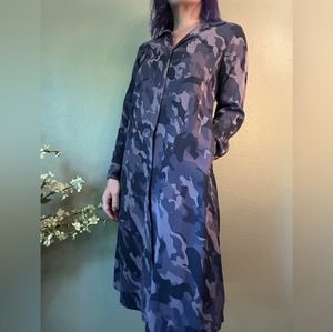 SOFT SURROUNDINGS BLUE INCOGNITO CAMOUFLAGE BUTTON DOWN MIDI DRESS